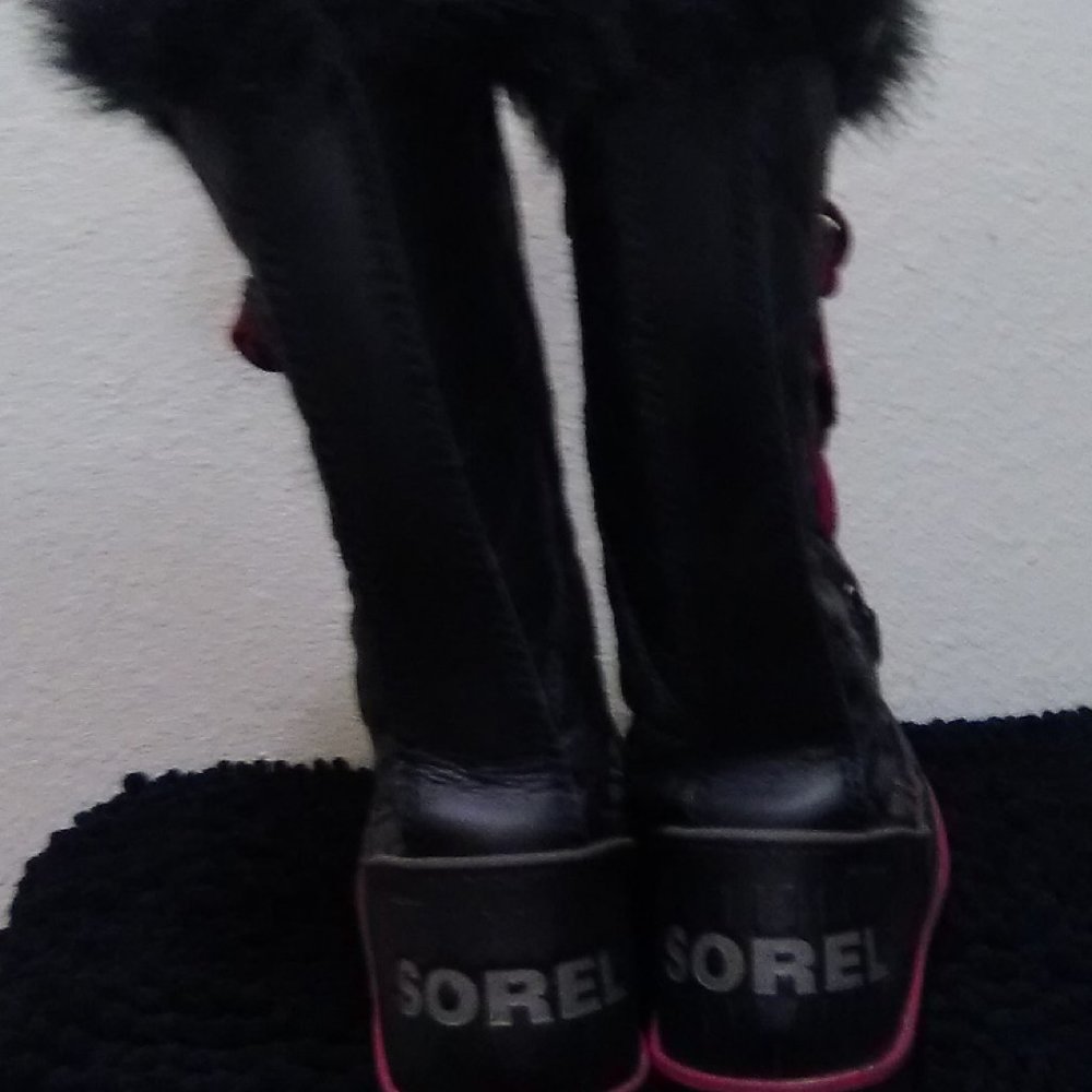 Sorel Black Winter Faux Fur Side Twist Lace-up Boots Size 7 - Picture 5 of 12